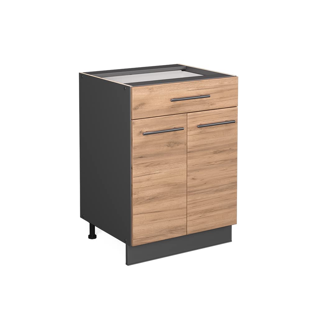 Vicco Mueble bajo de Cocina Fame-Line, Roble Dorado, 60 cm con cajón, sin encimera, para Combinar con Otros módulos de la Serie Fame-Line