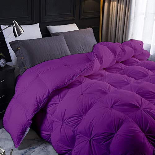 Purple All Season Down Pintuck Comforter- Grand King Size 106 x 106 Inches 1 pc Pinch Pleated Duvet, 550 GSM with Corner Tabs 100% Egyptian Cotton- Purple Solid