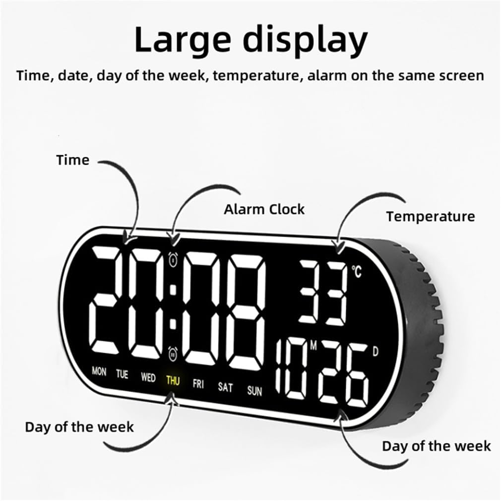 Blue, Electronic Clock Stereo Digital Display, LED Electronic Date Temp Display Wall Electric Clocks, Date Display and Multi-Coloured Bezel, for Bedroom Home