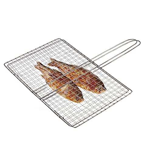 Canasta de Asado de Pescado, Canasta de Parrilla portátil Plegable, Blkthun Cesta Grill Rectangular de Barbacoa de Acero Inoxidable Cover