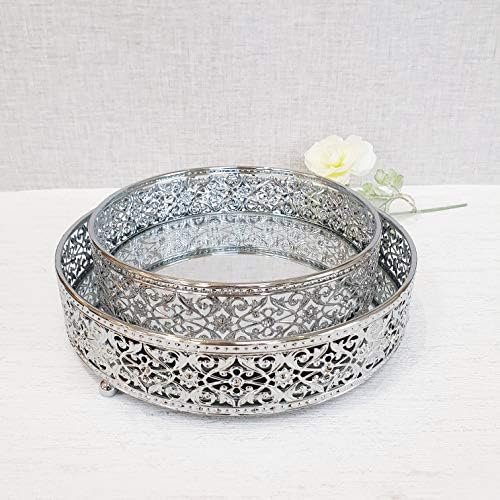 Cherish Home Revelare Silver Round Mirror Display Trays (Small (20cm x 20cm x 6.5cm))