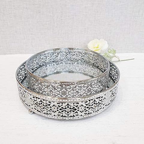 Cherish Home Revelare Silver Round Mirror Display Trays (Small (20cm x 20cm x 6.5cm)) Cover