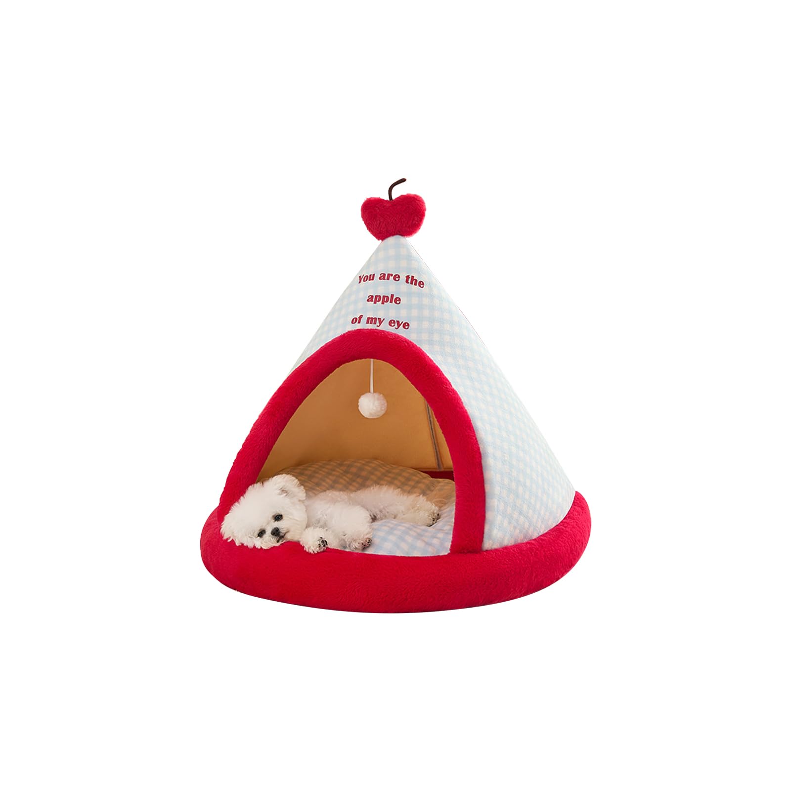 Galatée Cat Cave Bed, Cat Igloo Tent, Cozy Pet Bed For Cats Dogs, Soft Plush Cat Bed With Removable Washable Cushion, Cute Cartoon Cat House, Warm Pet Sleeping Bed(M, Red)