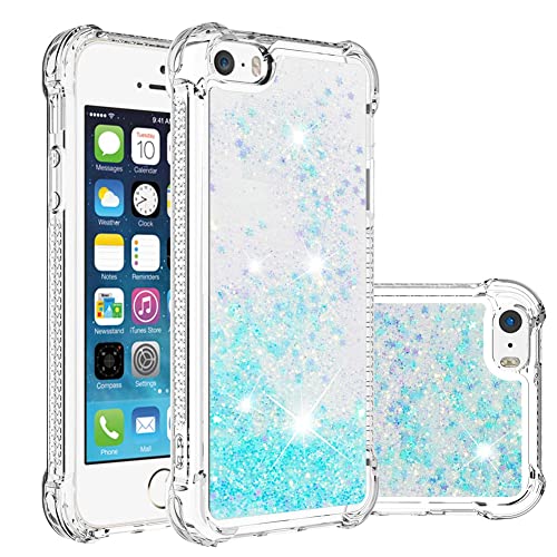 Coque iPhone 5 silicone transparent à paillettes bleu