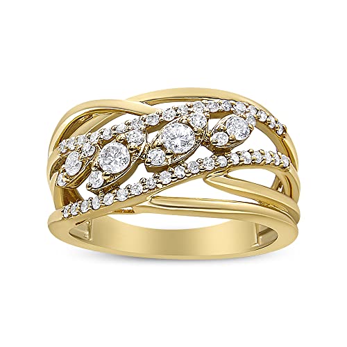 Haus of Brilliance 10K Yellow Gold 1/2 Cttw Round-Cut Multi Row Diamond Split Shank Cocktail Ring (H-I Color, SI2-I1 Clarity) - Size 5