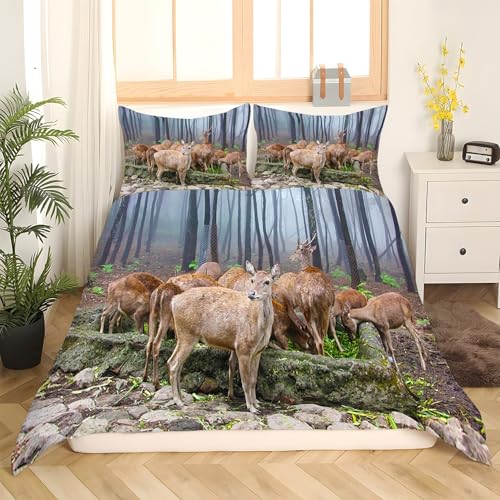 Housse de couette 220x240 cerf sika avec 2 taies d'oreiller
