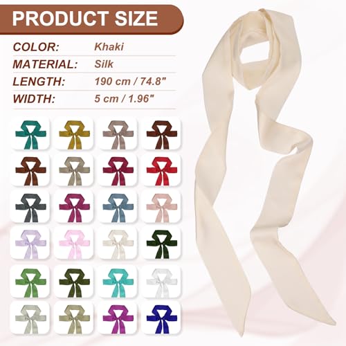 PATIKIL Stylish Ribbon Scarf, Solid Color Skinny Scarf Pure Long Neckerchief Silk Necktie Belts Sash Hair Scarves Headband Ribbon Tie for Women, Khaki2