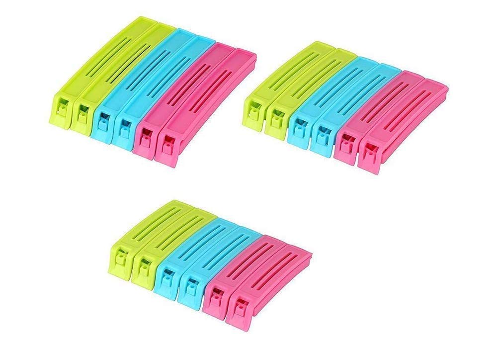 Monika Sellers 18-Piece Set: Plastic Food Snack Pouch Sealers Clip in 3 Different Sizes - Air-Tight Sealing for Plastic Bags - Ideal for Home, Kitchen, Office, Travel, and Camping (Multicolor)
