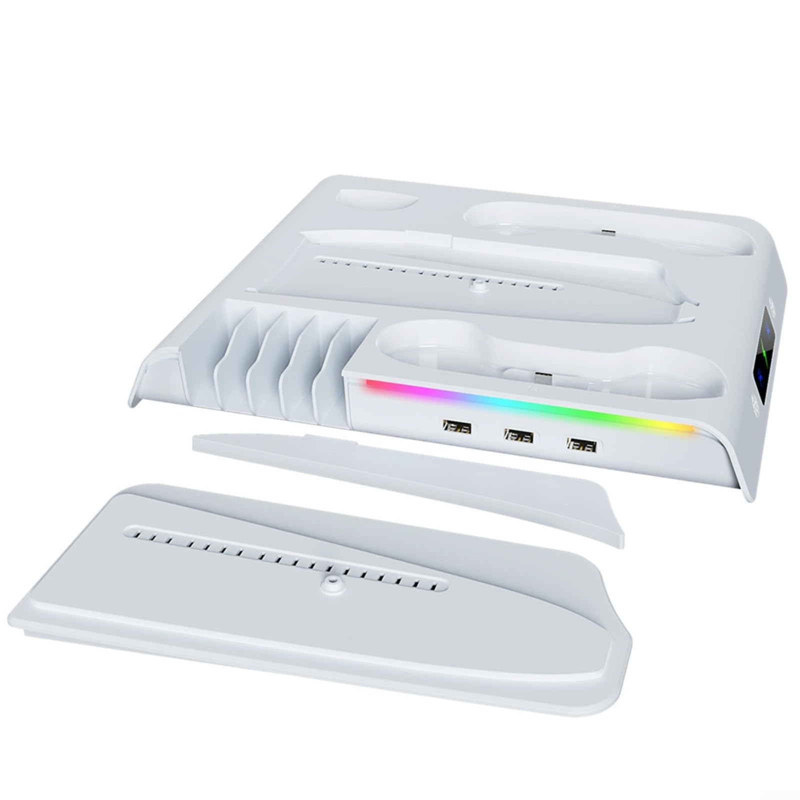 Base di raffreddamento sottile per PS5 con tre velocità della ventola RGB a 7 colori e supporto di ricarica doppio per PS5 PRO e controller PS5 Slim