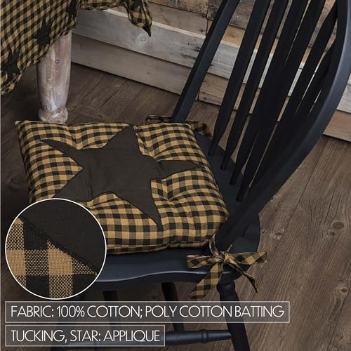 Vhcbrandsblackstarcotton15x15chairpadblack Urban Country Home Decor Vhc brands black star cotton 15×15 chair pad black urban country home decor