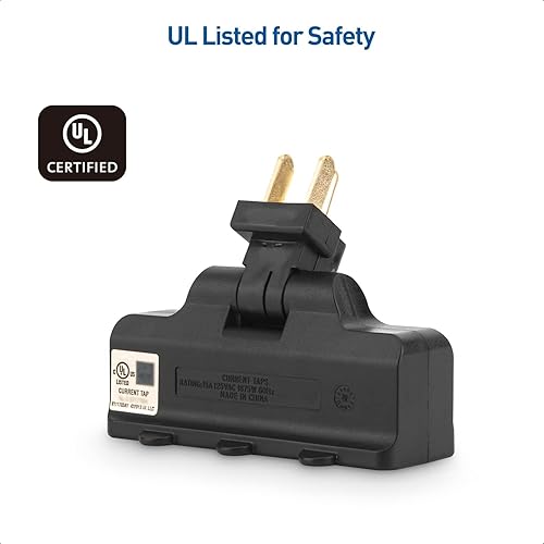 Miniatura 2 de Cable Matters - Paquete de 2 grifos de pared giratorios de 180 grados con conexión a tierra de 3 tomas de corriente en negro (salida giratoria,