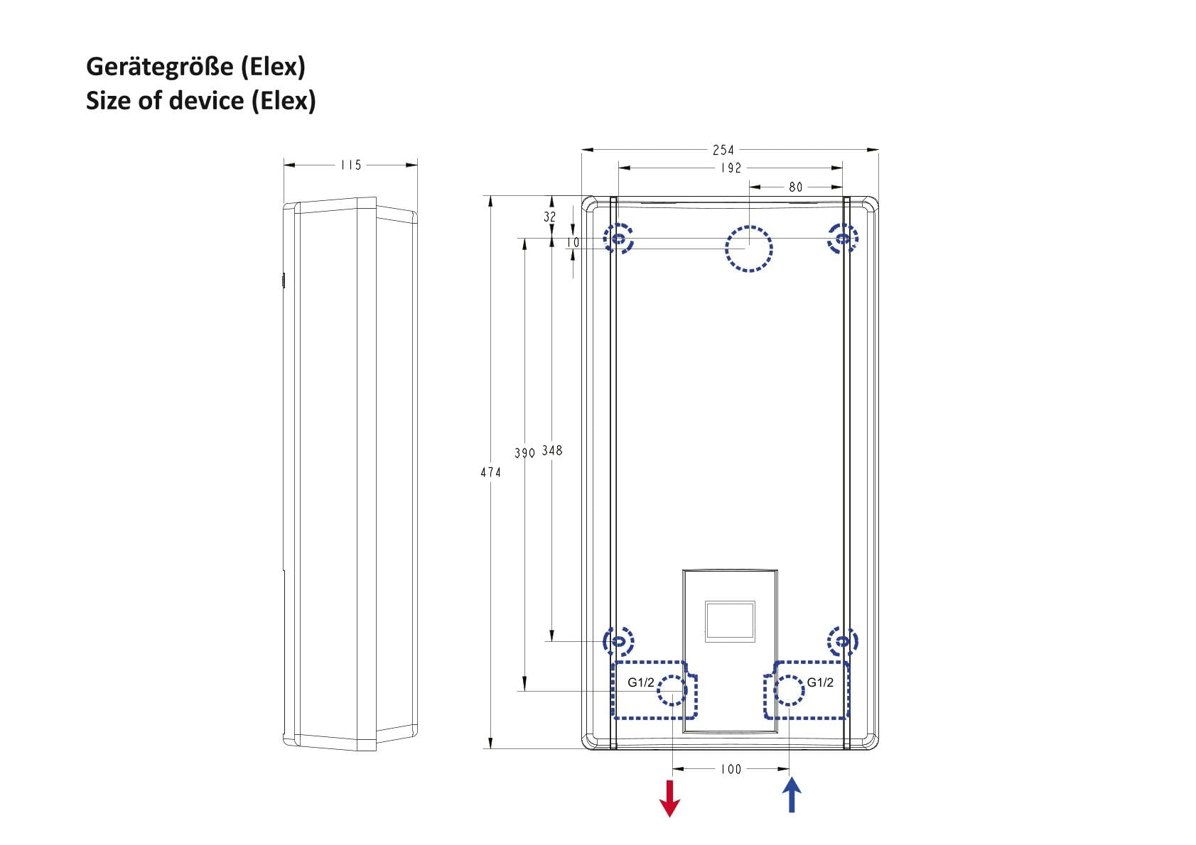 Thermoflow Elex 24 – Calentador de agua instantáneo resistente a la presión / 24 kW / 400 V/calentador de agua hasta 55 °C/conexión G 1/2» / 13 L/min/ideal para lavabo, baño o cocina / ELEX24.