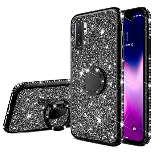 Robinsoni Case Compatible with Samsung Galaxy Note 10 Pro Phone Cover Flexible Galaxy Note 10 Plus Case Sparkle Silicone Case Diamond Edge Bling Case 360 Degree Rotation Ring Cover Ultra Thin Cover