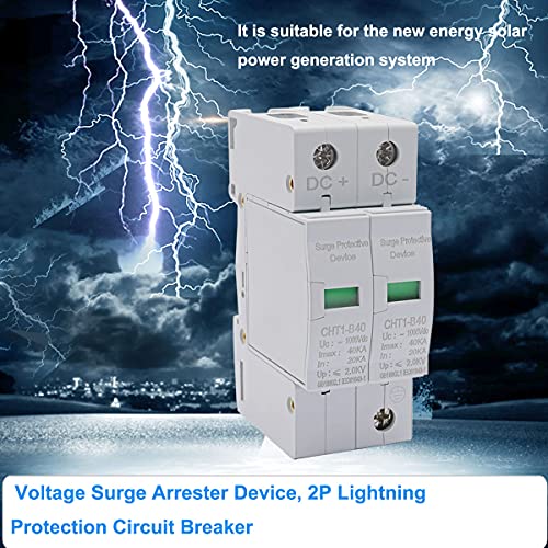 smseace Lightning Protector Voltage Surge Arrester Device, 2P Lightning Protection Circuit Breaker, 2.0KV (2P 40KA), Low-Voltage Lightning Arrester Photovoltaic Charge Controller