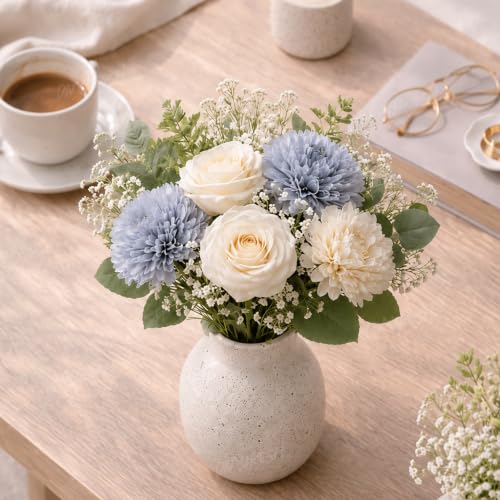 Image of Divyakosh Artificial Flowers for Home Decoration, Flora for Decor | Artificial Flowers for Vase (VASE NOT Included) Home Decor Items, Artificial Grey Dahlia & Rose Flowers Bunch for Vase |