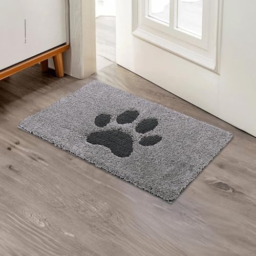 Oiilores Schmutzfangmatte für Innenbereich 40 x 60 cm, rutschfeste waschbare Matte, niedriges Profil Innentürmatten für Eingangsbereich, super saugfähige Hundematten für schmutzige Pfoten, Grau