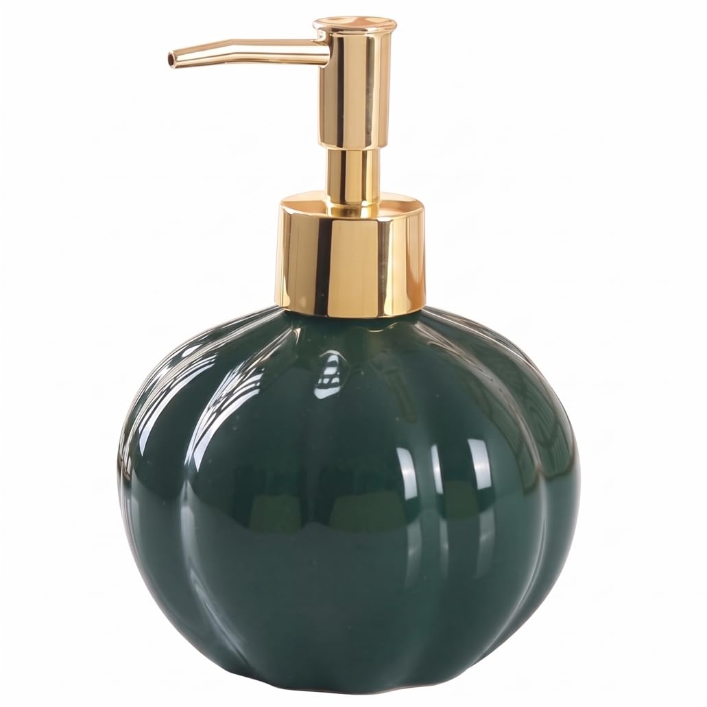 Halloween Soap Dispenser, 380ml Funny Soap Dispenser, Pumpkin Ceramic Lotion Bottle With Pump - Seasonal Bathroom Decor, Green