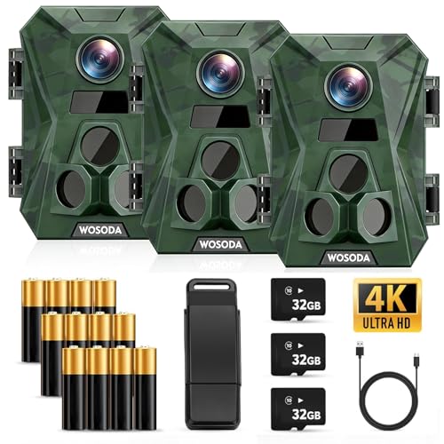 3 Pack Trail Cameras, 48MP 4K No-Glow Night Vision Game Camera, Trail Cam with Motion Activated, IP66 Waterproof,2''LCD Screen,120° Wide Lens Wildlife Camera,Outdoor Scouting & Security(Green)
