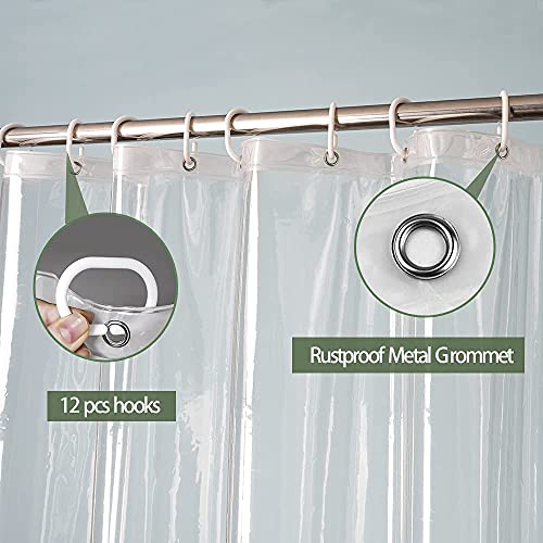 Ufriday 9G Thick Extra Long Clear Shower Curtain Liner, 72 X 84 Inch Heavy Duty Waterproof Eva Shower Curtain Liner With 5 Bottom Magnets And 12 Grommet Holes, Transparent #TOP4