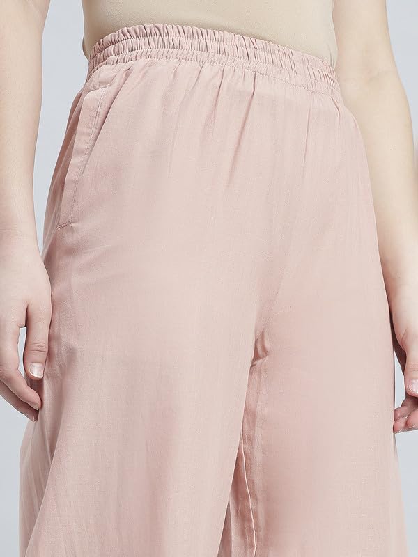 Image of GO COLORS Women Cotton Hakoba Wide Pant Ankle Length, Floral Embroidery, Relaxed Fit, Mid-Rise with Side Pocket