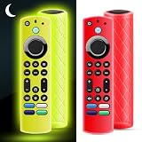OneBom (2Pcs) Silicone Remote Case Glow in The Dark for Firetv 4K Max (2nd)/Insignia/Pioneer/Omni (QLED) Series with Lanyard, Lightweight Anti-Slip Shockproof(Glow Yellow&Red)