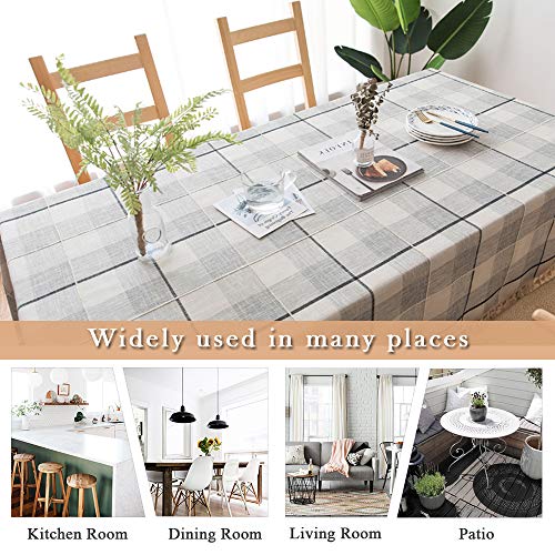 Colorbird Embroidery Checkered Tassel Tablecloth Heavy Weight Cotton Linen Plaid Dust-Proof Table Cover For Kitchen Dinning Tabletop Decoration (Rectangle/Oblong, 55 X 120 Inch, Gray/White) #TOP5