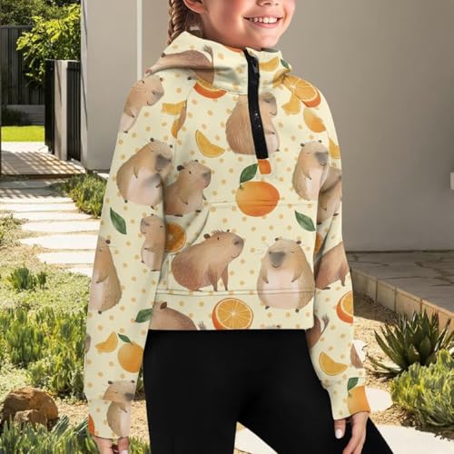 WELLFLYHOM Half Zipper Hoodies for Girls 5-14T Cropped Tops Long Sleeve Sweatshirt with Pocket Pullover Sweater Top3