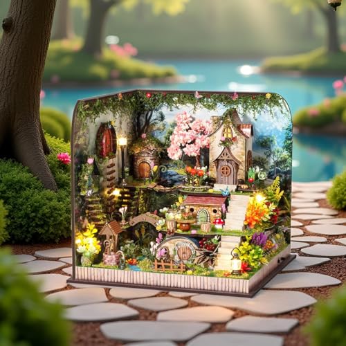 Image of TuKIIE DIY Miniature House Kit with Furniture, 1:24 Scale Creative Room Mini Wooden Dollhouse Book Nook Plus Dust Proof & Music Movement for Kids Teens Adults(Whispering Woods)