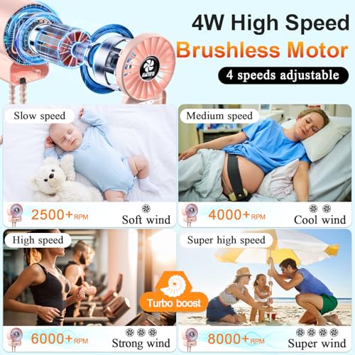 Image of AMTIFO Pink Stroller Fan - USB Rechargeable, Quiet Cooling, 4 Adjustable Speeds, Portable Baby Fan for Strollers, Car Seats, Nurseries, Outdoor Use, Long-Lasting Battery