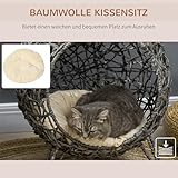 PawHut Katzenhaus aus Rattan mit Kissen Katzenschlafplatz Katzenhöhle mit erhöhten Füßen Silbergrau Ø52 x 58 cm