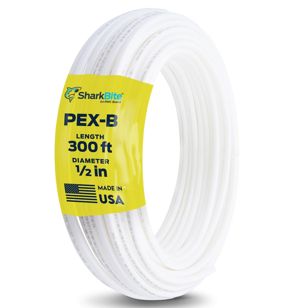 SharkBite 1/2 Inch x 300 Feet White PEX-B, PEX Pipe Flexible Water Tubing for Plumbing, U860W300