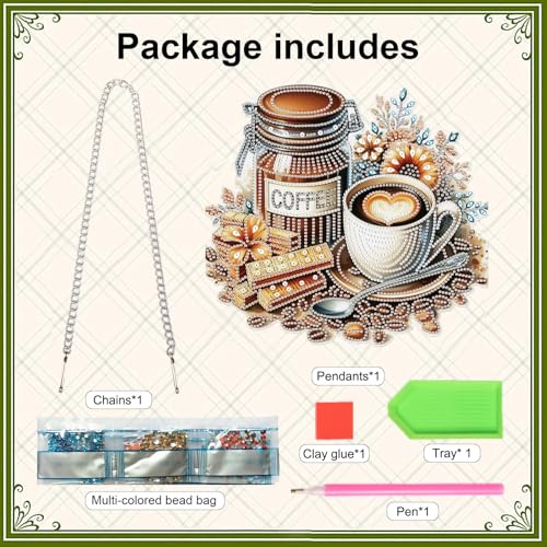 Image of Diamond Art Painting Pendant Kits with Hanging Chain 5D Diamond Art Hanging Kit DIY Diamond Crystal Window Door Hanging Pendant Kit for Adults Gift Wall Home Christmas Decoration 25.2x23.3 cm, Coffee