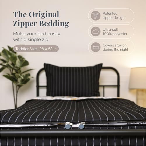 Image of Beddy's Jungle Animal Themed Durable Zipper Bedding for Kids, Bed in a Bag, Black Striped Comforter & Animal Print Sheets, Includes Pillowcase and Sham, Easy to Make & Wash - Toddler