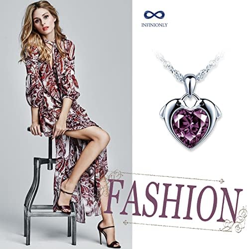 INFINIONLY Collier Cœur élégant Pour Femmes Et Filles, Collier En Argent 925, Pendentif Cœur Décoré De Dauphin Mignon, Incrusté De Zircon Brillant, Avec La Chaîne De 45cm, Bleu Océan