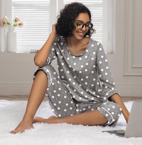 Image of PrinStory Womens Pajama Sets Capri Pjs Soft Lounge Sets XS-4XL