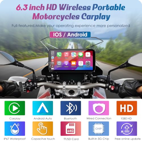 Image of Carpuride W603B 6.3 inch Motorcycle Carplay Screen for R1200GS R1250GS S1000XR