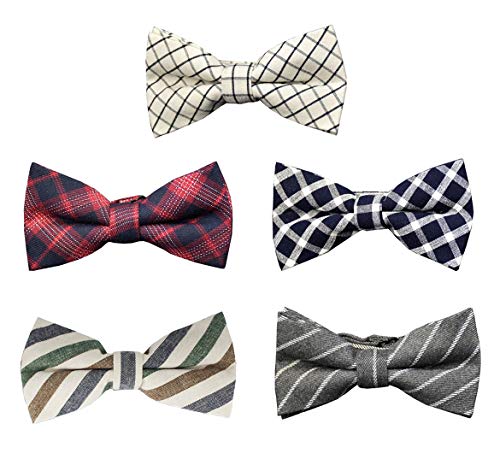 MENDENG Men's New 5 Pack Cotton Adjustable Pre-Tied Plaid Stripe Bow Ties Bowtie