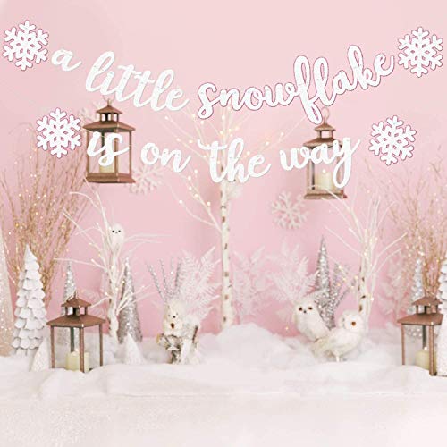 Little Snowflake Banner A Little Snowflake Is On The Way Winter Wonderland Baby Shower Banner for Ch - //coolthings.us