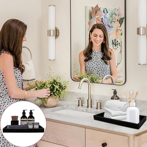 Silikon Schwarz Deko Tablett Länglich - Badezimmer-Organizer Für Theke, Aufbewahrungs-Waschtisch, Kosmetik-Schmuck-Organizer Für Kerzen, Seife, Kosmetik