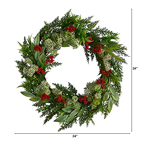 24In. Cedar, Eucalyptus And Berries Artificial Christmas Wreath #TOP1