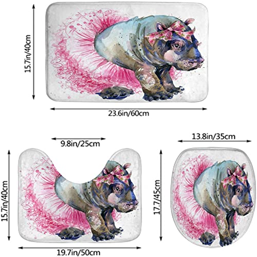 Badezimmerteppich-Set, 3-teilig, süßes Baby-Nilpferd, waschbare Badeteppiche, rutschfest, mit Stützpolster, Konturteppich und Toilettendeckelbezug – Bild 3