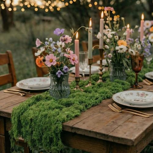 Lumina Garden 1 Pcs Wonderland Tea Party Decoration 47 x 12 Inch Artificial Dried Moss Table Runner Forest Decor Fairy Decor for Garden Spring Tea Party Holiday Wedding Dinner Birthday
