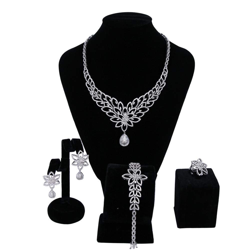 Zirconia Necklace Jewellery Set, Earrings/Necklace/Ring/Bracelet Set, for Wedding, Party, Valentine's Day, Christmas, Birthday, Anniversary, Etc Zircon Jewelry 4 PCS