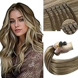 Picture of Sunny Hair Nano Extensions Human Hair Brown 20Inch Nano Hair Extensions Real Human Hair Cool Brown Balayage Light Brown Mix Golden Blonde Nano Tip Hair Extensions Real Human Hair for Women 50G