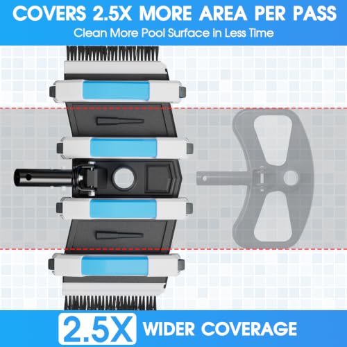 Image of Enhanced Pool Vacuum Head with Direction-Control Handle - 17.5in Extra-Wide 4LB Professional Weighted Vac Heads Brush & Wheels -Deep Clean for Vinyl Liner,Inground & Above Ground Swimming Pool - Blue