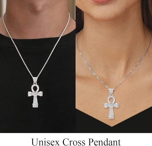 Vista 6 de Auriga Fine Jewelry Colgante de cruz Ankh de plata esterlina 925 con circonita cúbica rodiada para mujer (L-2.131 in, W-1.039 in), Metal, Circonita