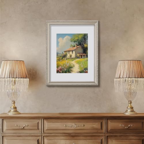 Image of eletecpro 11x14 Vintage Picture Frame, Glass Cover, Silver Beige, 2-Pack | Display Photo 8x10 with Mat or 11x14 without, Horizontal or Vertical, Tabletop or Wall Decor