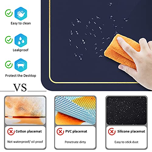 Placemats and Coasters Set of 6, PU Leather Heat Resistant Washable Non-Slip Waterproof Table Mats for Kitchen Dining Table Home Décor 16.9 x 11.8 inches (Navy Blue) - Image 5
