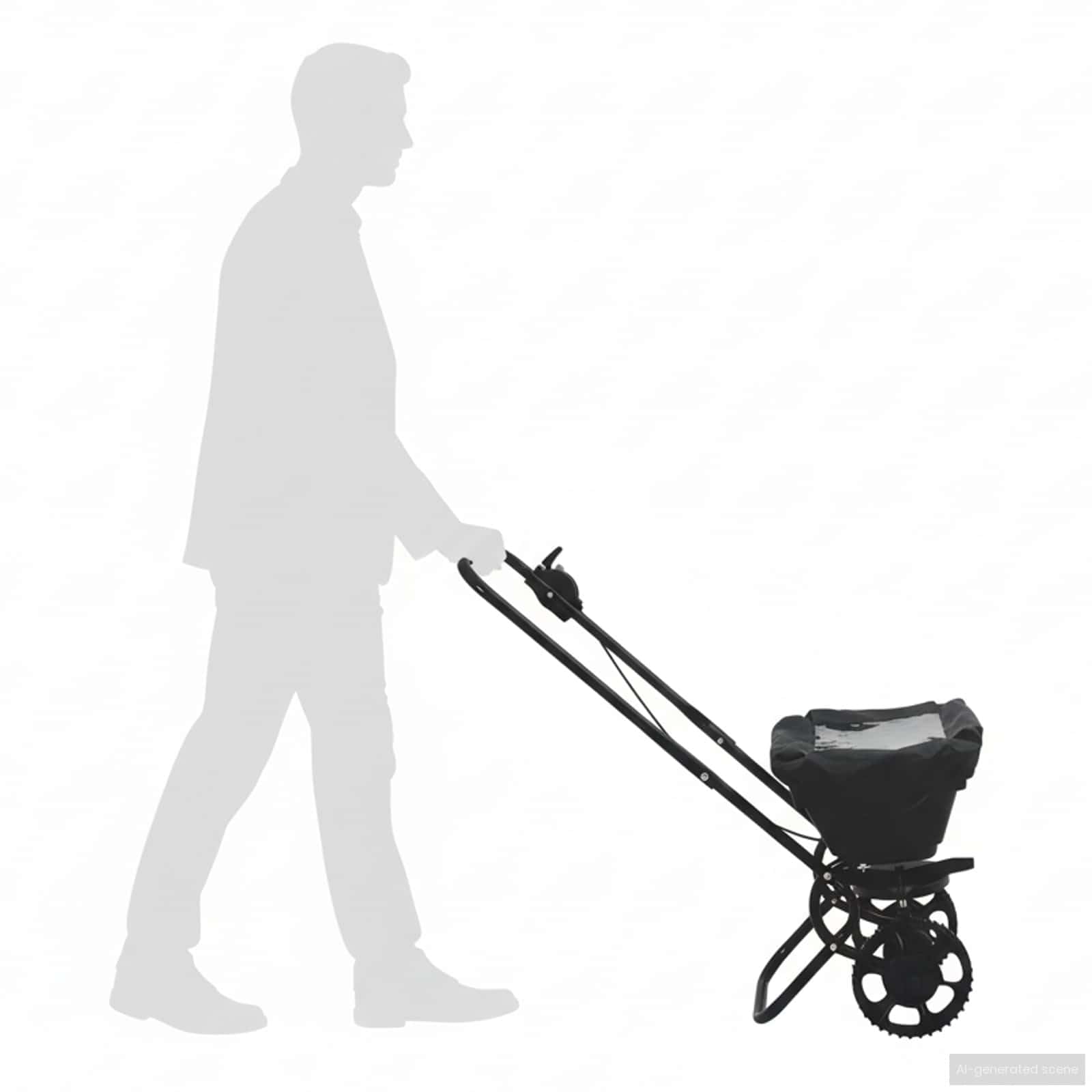 Mangloder Schwarzer Streuwagen aus PVC und Stahl, 82 x 46 x 75 cm, handstreuer, düngerstreuer, universalstreuer für rasenpflege, säen, ausbringen von saat und granulat im garten