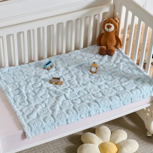 Image of 5 Pcs Baby Blanket Heart Checkered Ultra Soft Gift-Ready Plush for Newborns, Nursery & Stroller 30 inchx40 inch Blue